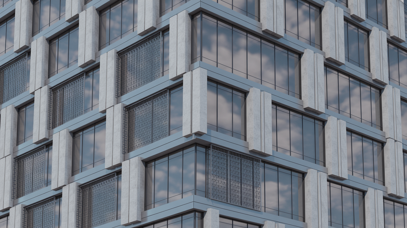Moderne Fassade mit gemischten Materialien